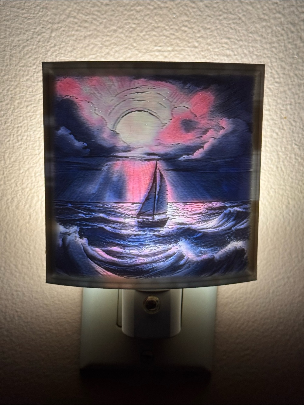Sailboat Nightlight Wall Art - Blue and Pink Ocean Scene